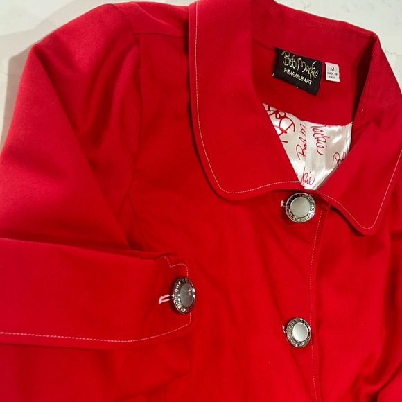 Bob Mackie Wearable Art Red Lightweight Jacket Medium Printed Lining - Picture 4 of 14